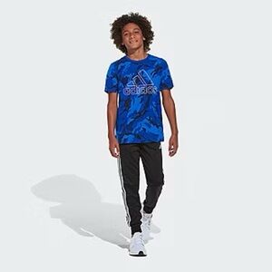 L 14/16 Adidas Boys Kids Camo Blue Tee 60% Cotton Shirt Athletic Athleisure